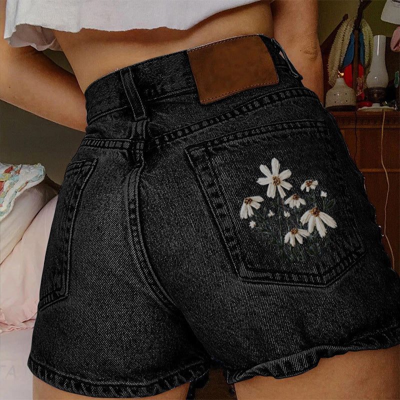 Women's Vintage Flower Print Denim shorts