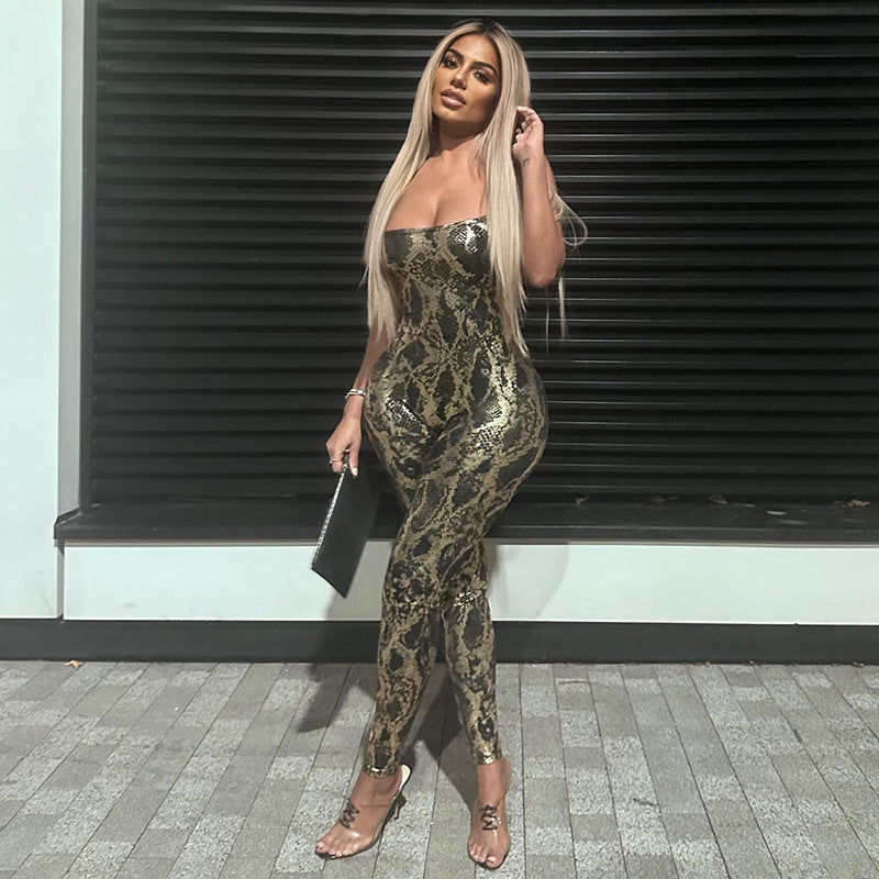 Women’s Snake Print Spaghetti Strap Jumpsuit