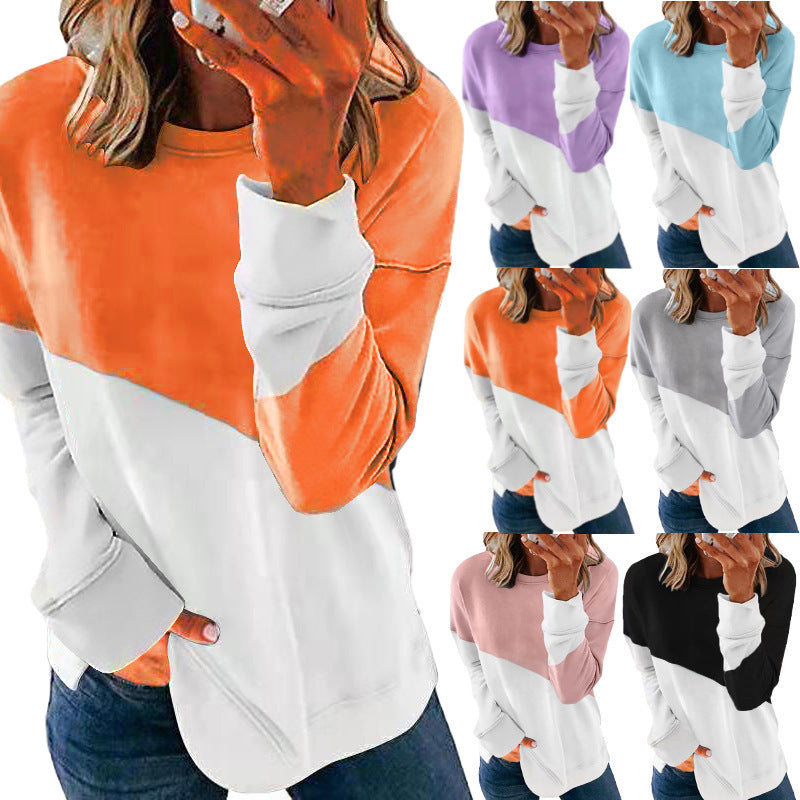 Women’s Patchwork Long Sleeve Round Neck Sweater