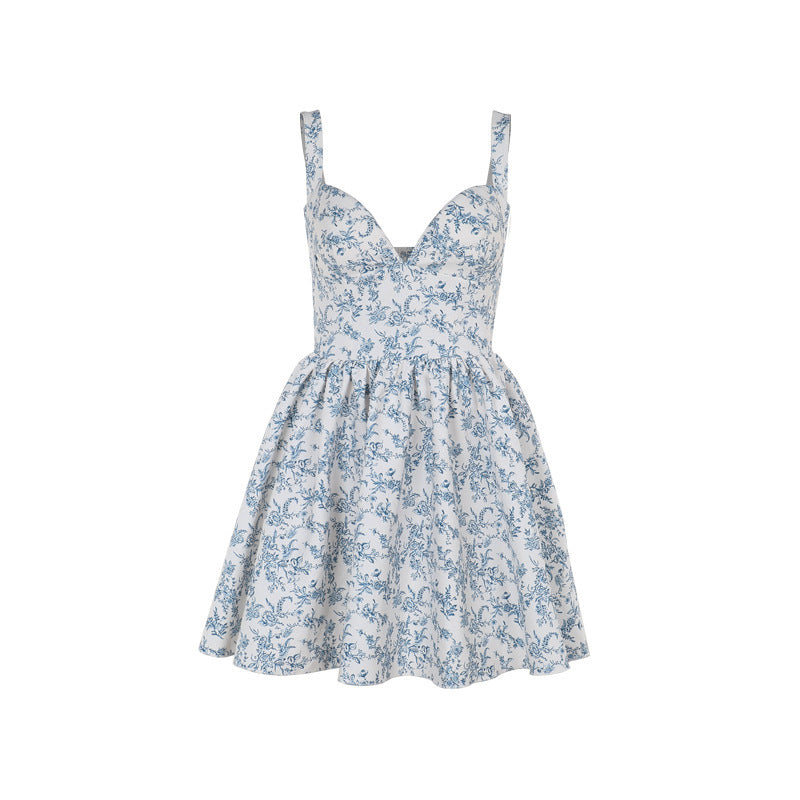 Women's Fashion Casual Low Cut Floral Swing Dress