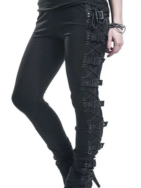 Women’s Side Strap Cross Lace-up  Punk-style Legging Pants