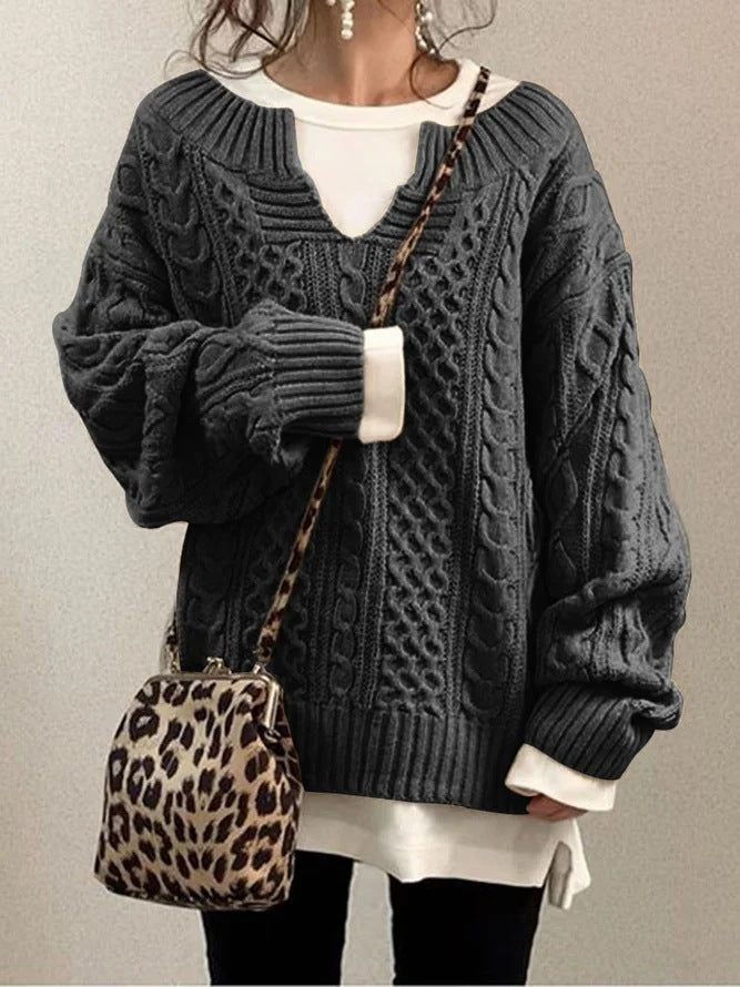 New Women's Linen Pattern Knitted Wide Neck Sweater