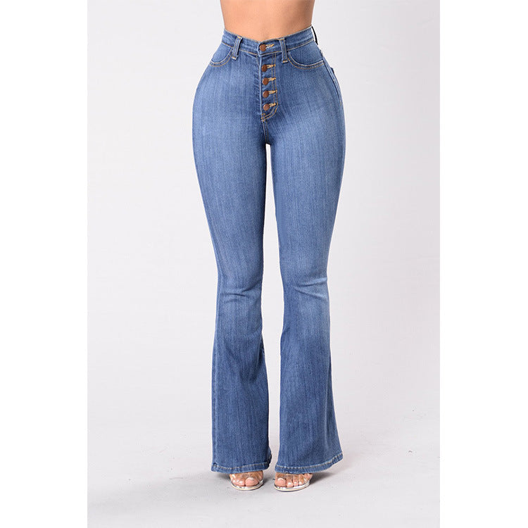 Women's Sexy Wide-leg Button up  High-waist-Stretch Denim Jeans