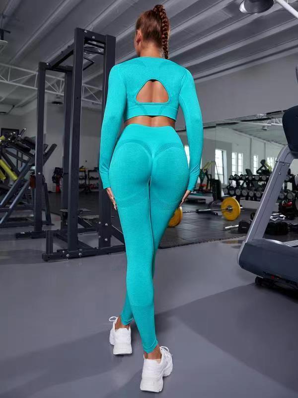 New Women’s Long-sleeve Seamless Hip Fit  Yoga Set