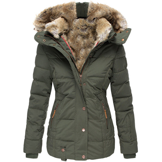 Women’s Winter Warm Cotton-Padded Fur Lined Hooded Coat