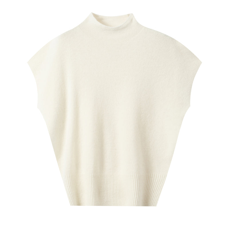 Women’s Wool No Sleeves Mock Neck Dropped Shoulder Seamless Sweater