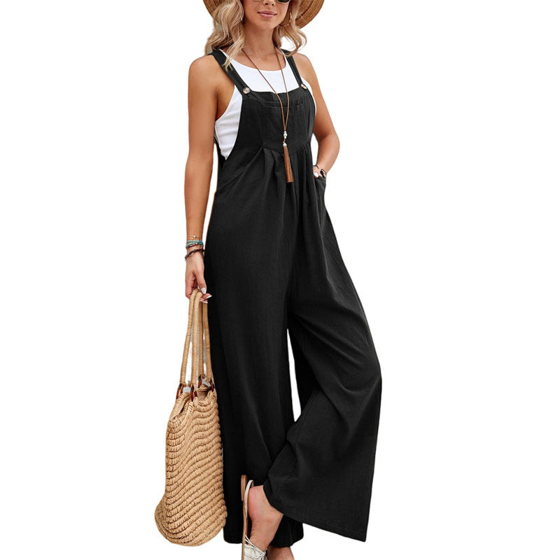 Women’s Casual Ruched Wide-Leg Jumpsuit Overalls