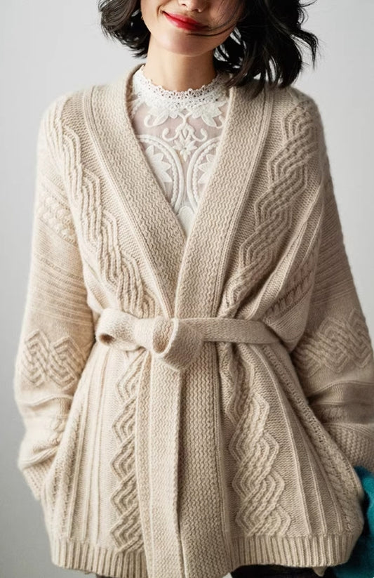 Women Warm Knit Cardigan With Belt