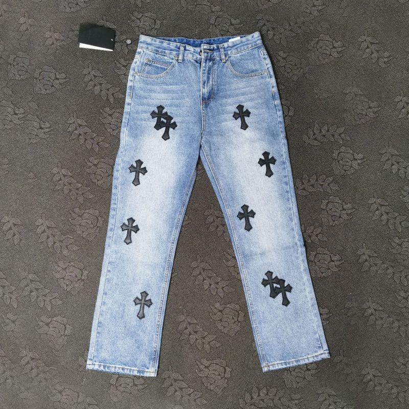 Women's Vintage High-Waisted Light Wash Denim Jeans with Cross Patchwork