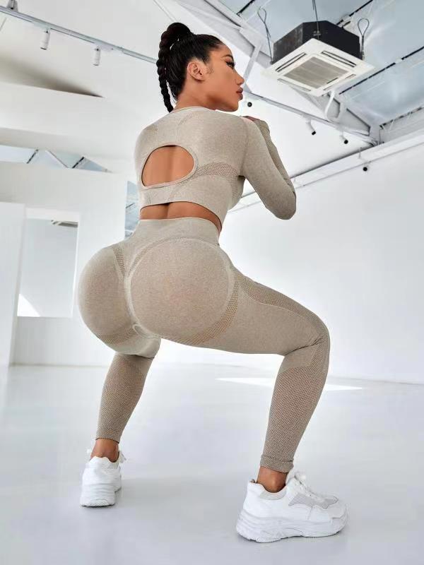 New Women’s Long-sleeve Seamless Hip Fit  Yoga Set