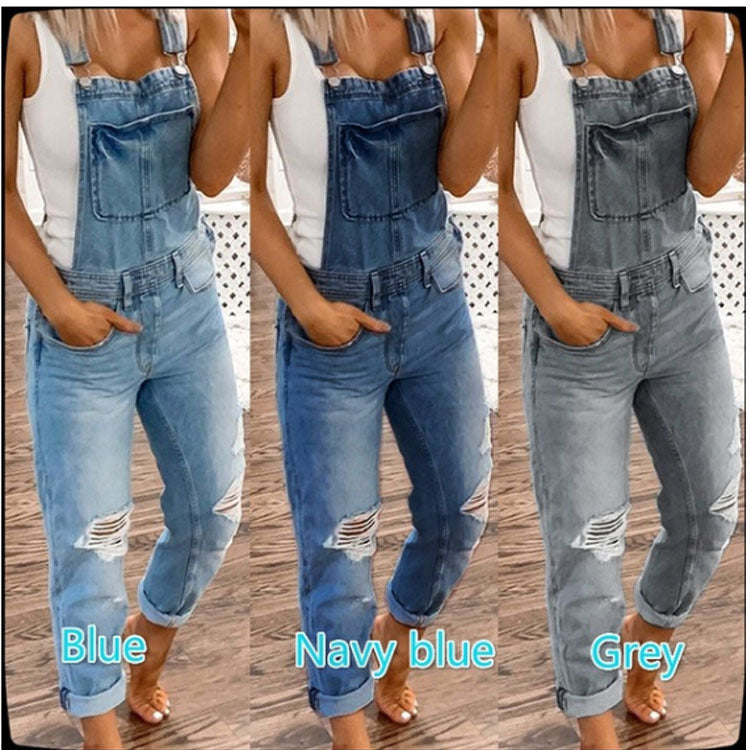 Women’s Ripped Distressed Washed Overalls