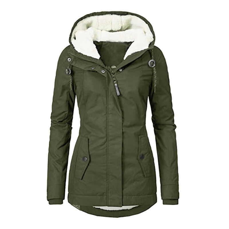 Women's long sleeve zipper pocket thick Hooded jacket