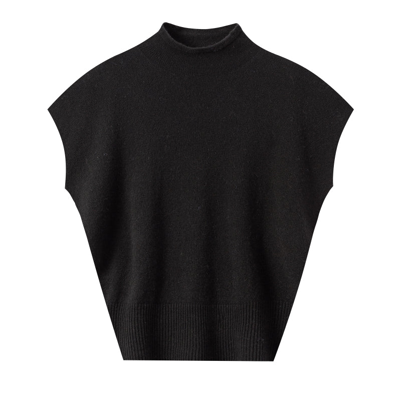 Women’s Wool No Sleeves Mock Neck Dropped Shoulder Seamless Sweater