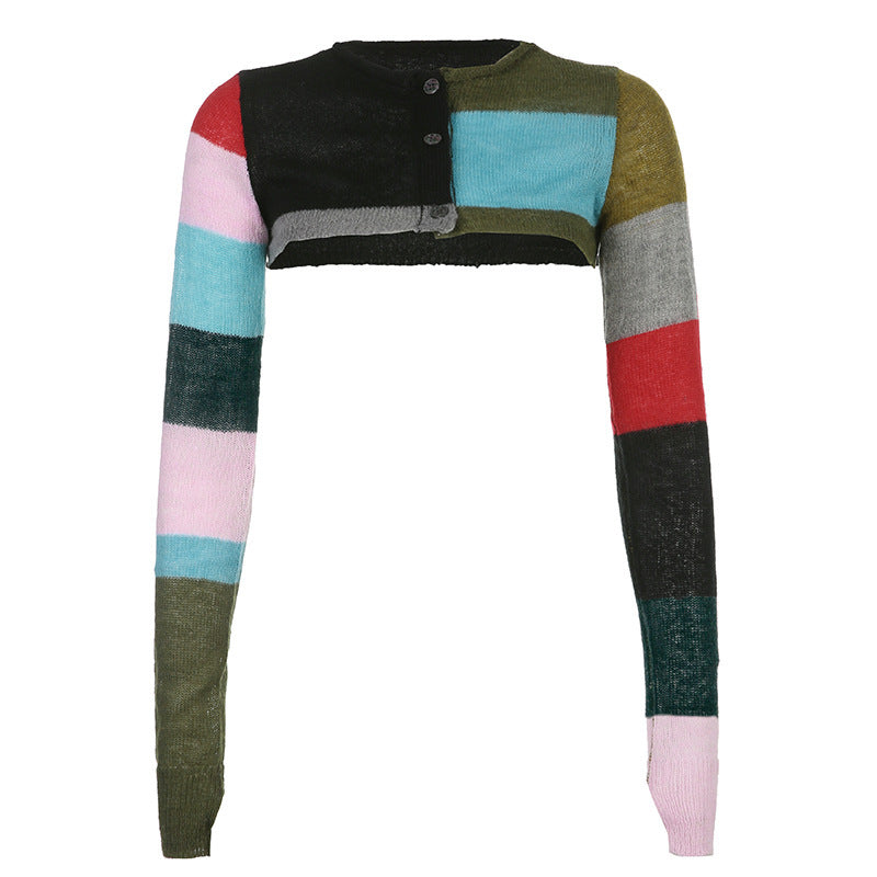 Women's Cropped Multi-Color Knit Smock