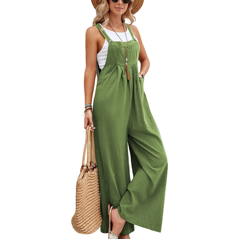 Women’s Casual Ruched Wide-Leg Jumpsuit Overalls