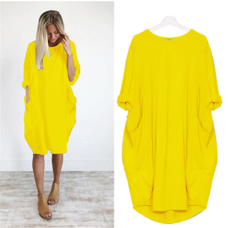 Women's Casual Loose Fitting Long Sleeve Pocket Dress