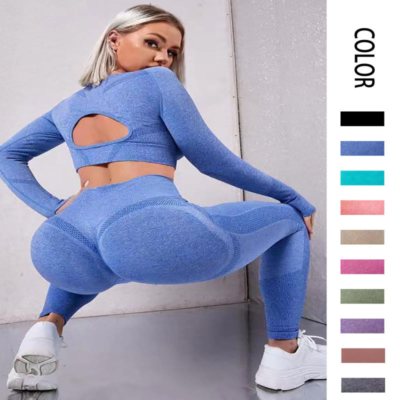 New Women’s Long-sleeve Seamless Hip Fit  Yoga Set