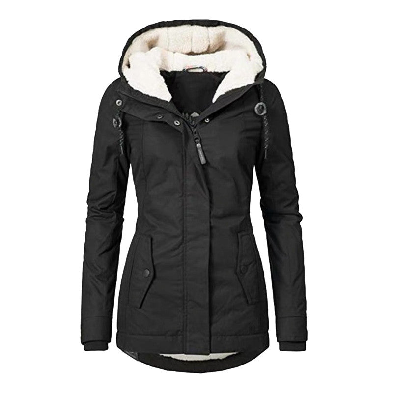 Women's long sleeve zipper pocket thick Hooded jacket