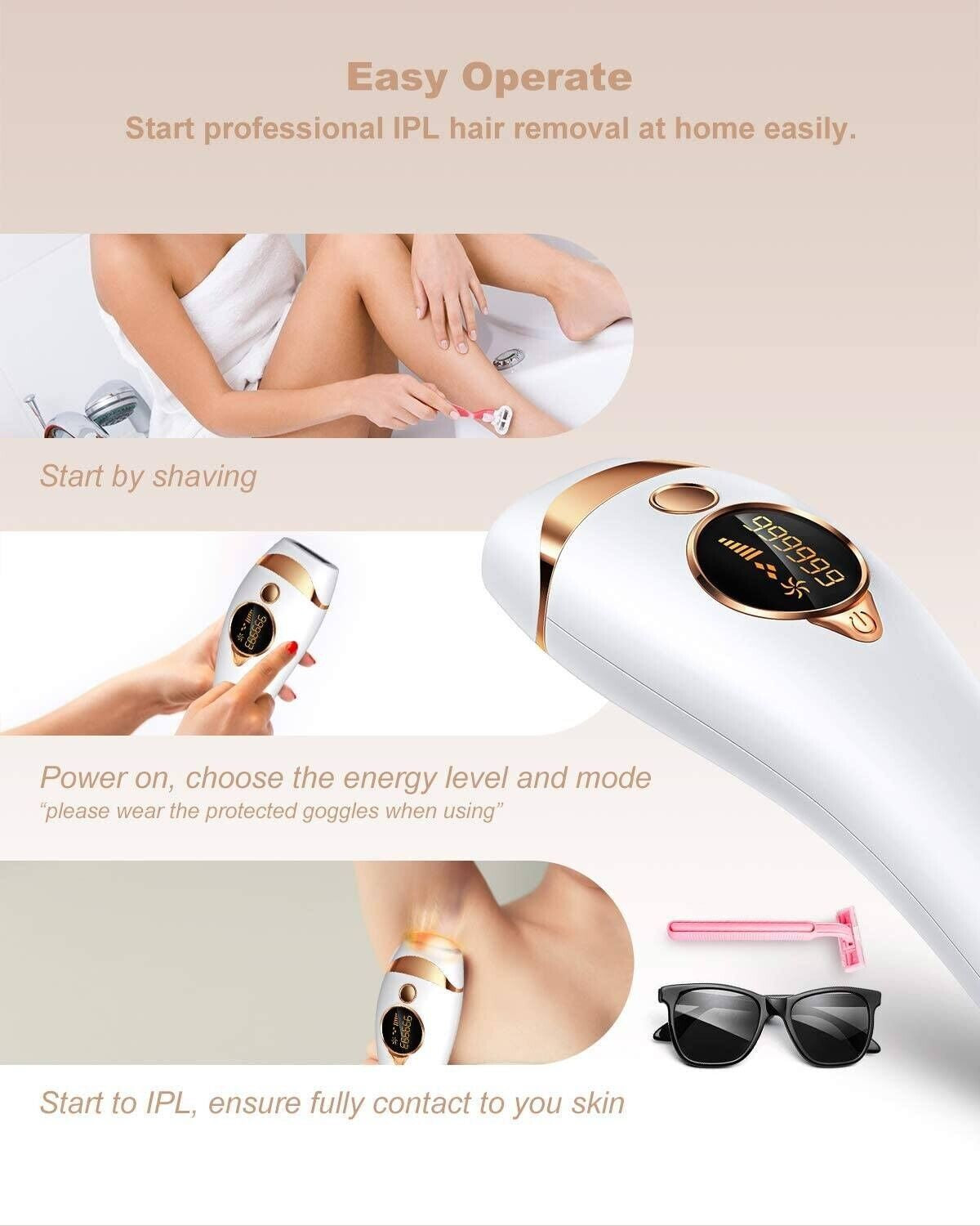 IPL Hair Removal Laser Permanent Body Epilator Painless Device 999,999 Flashes