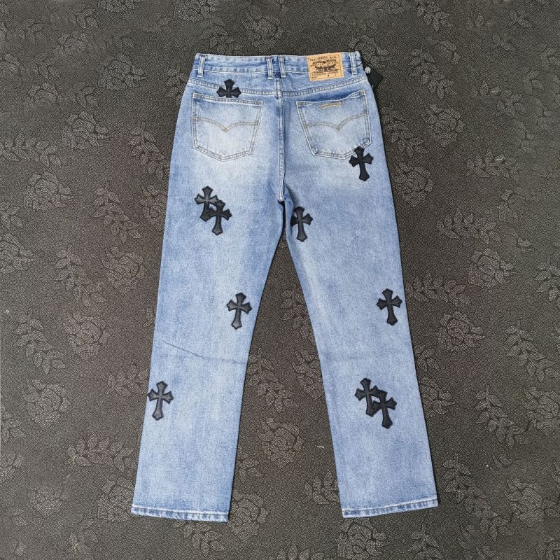 Women's Vintage High-Waisted Light Wash Denim Jeans with Cross Patchwork