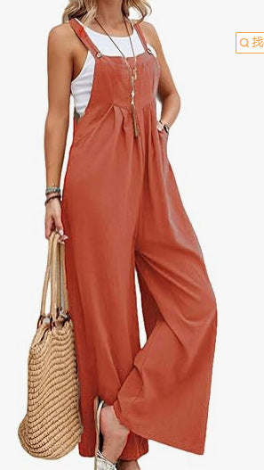 Women’s Casual Ruched Wide-Leg Jumpsuit Overalls