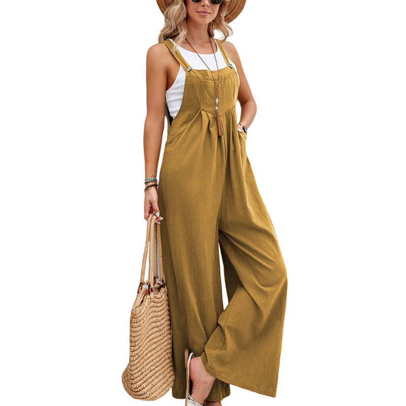 Women’s Casual Ruched Wide-Leg Jumpsuit Overalls