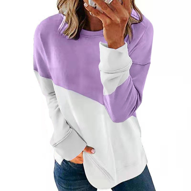 Women’s Patchwork Long Sleeve Round Neck Sweater