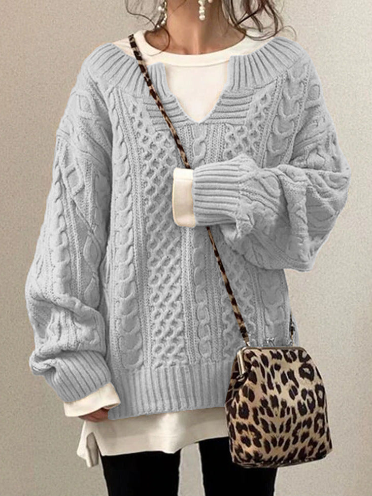 New Women's Linen Pattern Knitted Wide Neck Sweater