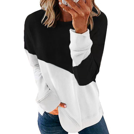 Women’s Patchwork Long Sleeve Round Neck Sweater