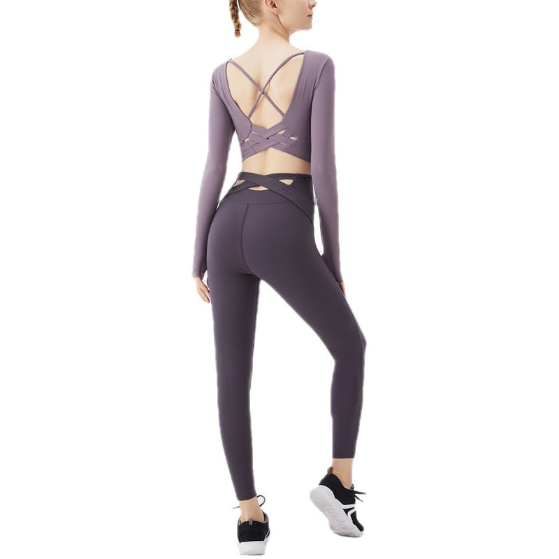 Women Fitness Yoga Wear Quick Dry High Elastic Sportswear Long Sleeve Set