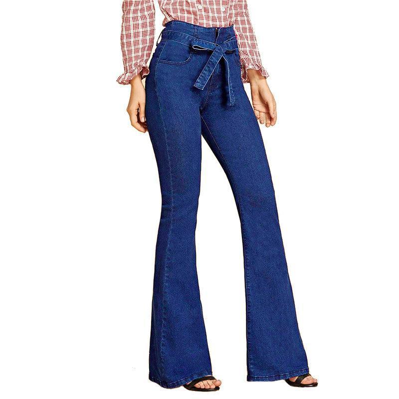 Women’s Waist Tied High-waisted, Stretch Bell Bottom Jeans