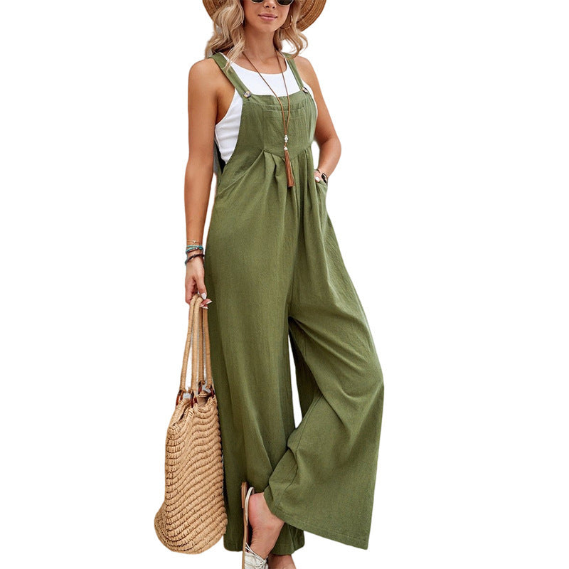 Women’s Casual Ruched Wide-Leg Jumpsuit Overalls