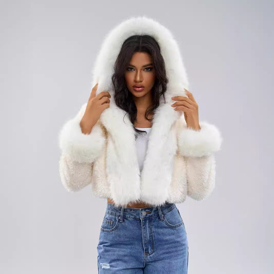 Women's Stylish Faux Fur Hooded Thick Short Jacket