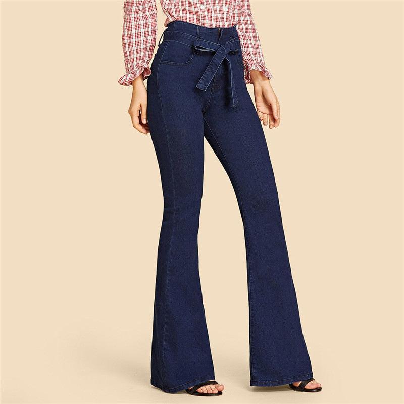 Women’s Waist Tied High-waisted, Stretch Bell Bottom Jeans