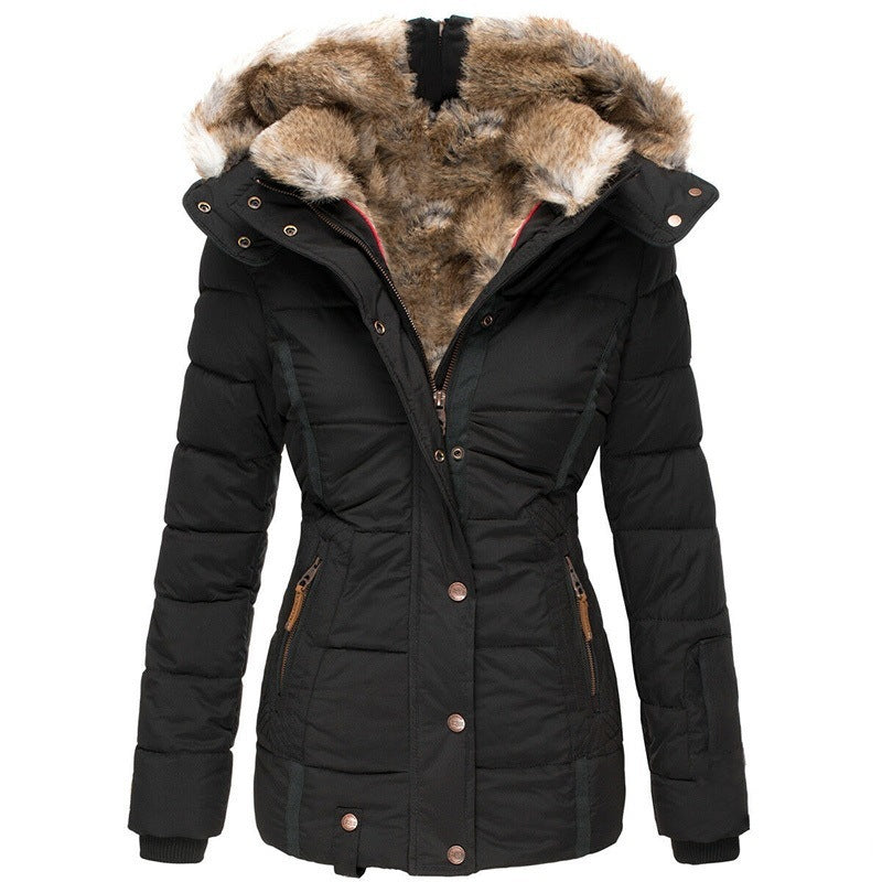 Women’s Winter Warm Cotton-Padded Fur Lined Hooded Coat