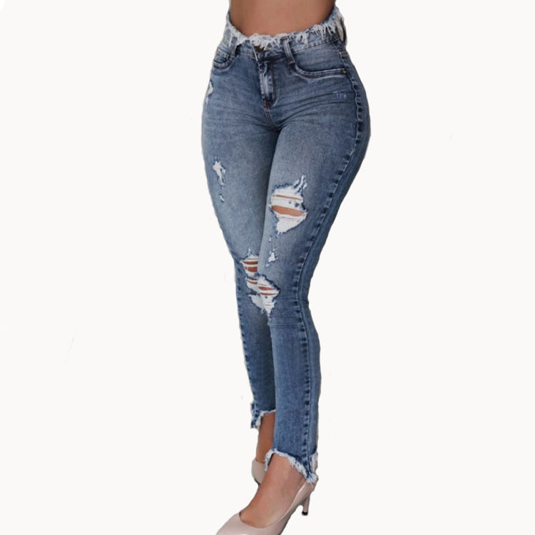 New Women’s Distressed Ripped Fringed denim Jeans