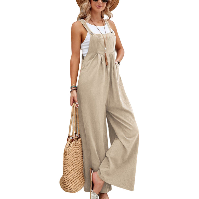 Women’s Casual Ruched Wide-Leg Jumpsuit Overalls