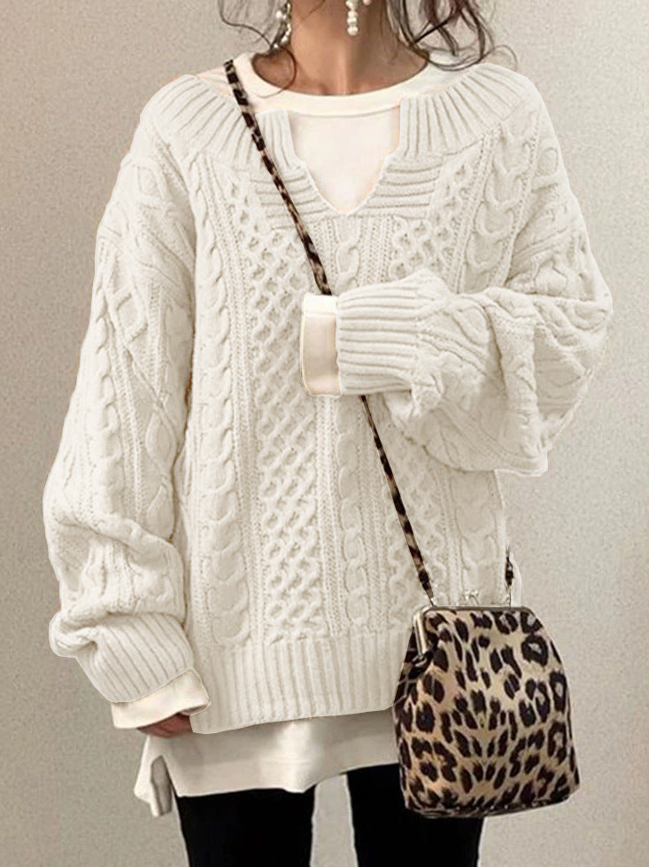 New Women's Linen Pattern Knitted Wide Neck Sweater