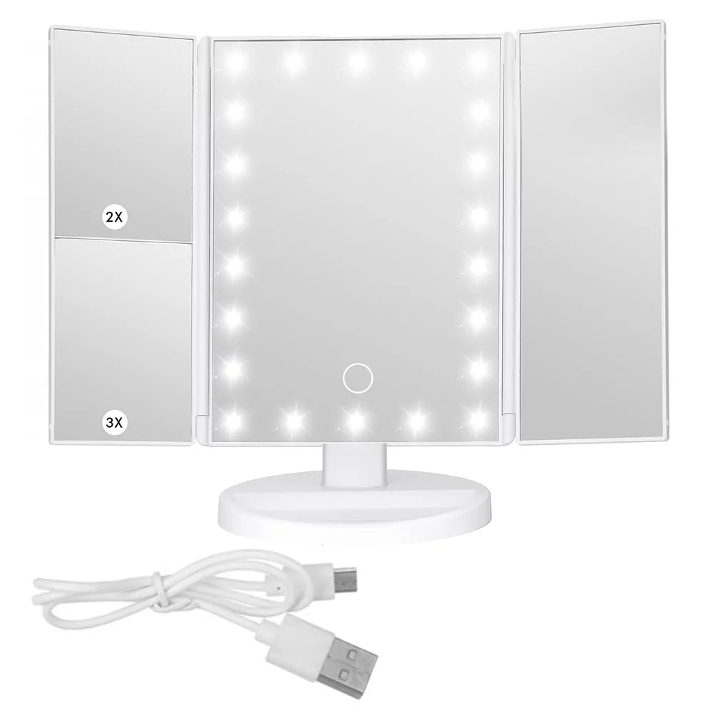 Makeup Mirror with Lights, Lighted Makeup Mirror with 22Pcs LED Lights, 2X 3X Magnifying Makeup Mirror, Dual Power Supply Light up Vanity Mirror