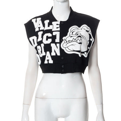 Bull Dog Fashion Sleeveless Cropped Jacket