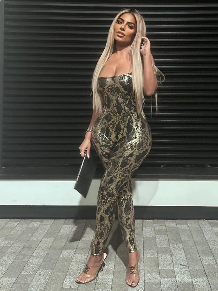 Women’s Snake Print Spaghetti Strap Jumpsuit