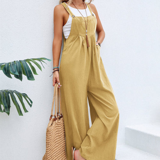 Women’s Casual Ruched Wide-Leg Jumpsuit Overalls