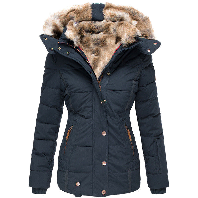 Women’s Winter Warm Cotton-Padded Fur Lined Hooded Coat