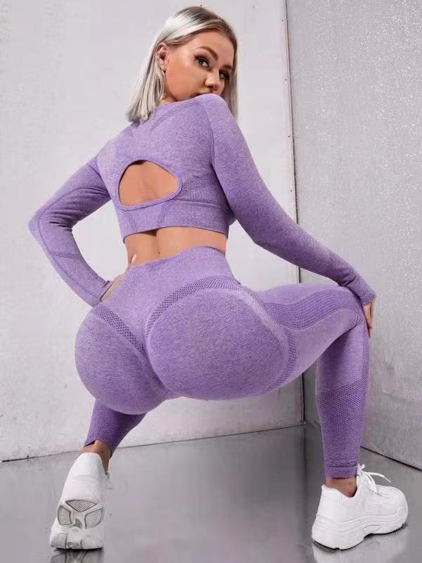 New Women’s Long-sleeve Seamless Hip Fit  Yoga Set