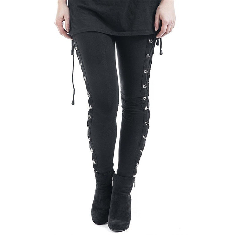 Women’s Gothic High Waisted Lace-up Leggings With Lifted Hips