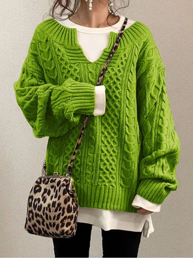 New Women's Linen Pattern Knitted Wide Neck Sweater