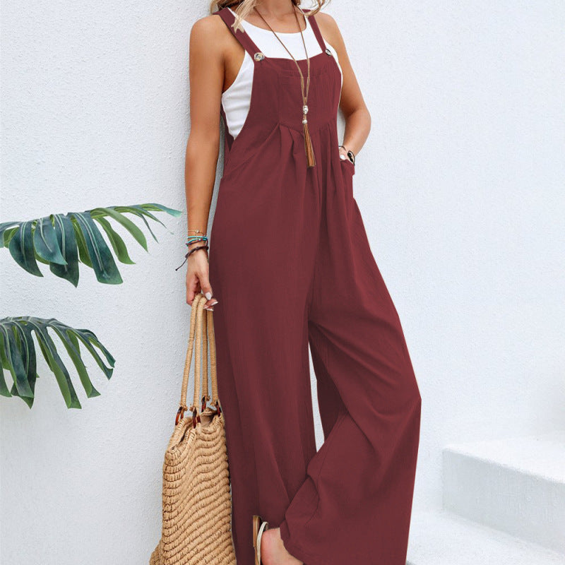 Women’s Casual Ruched Wide-Leg Jumpsuit Overalls