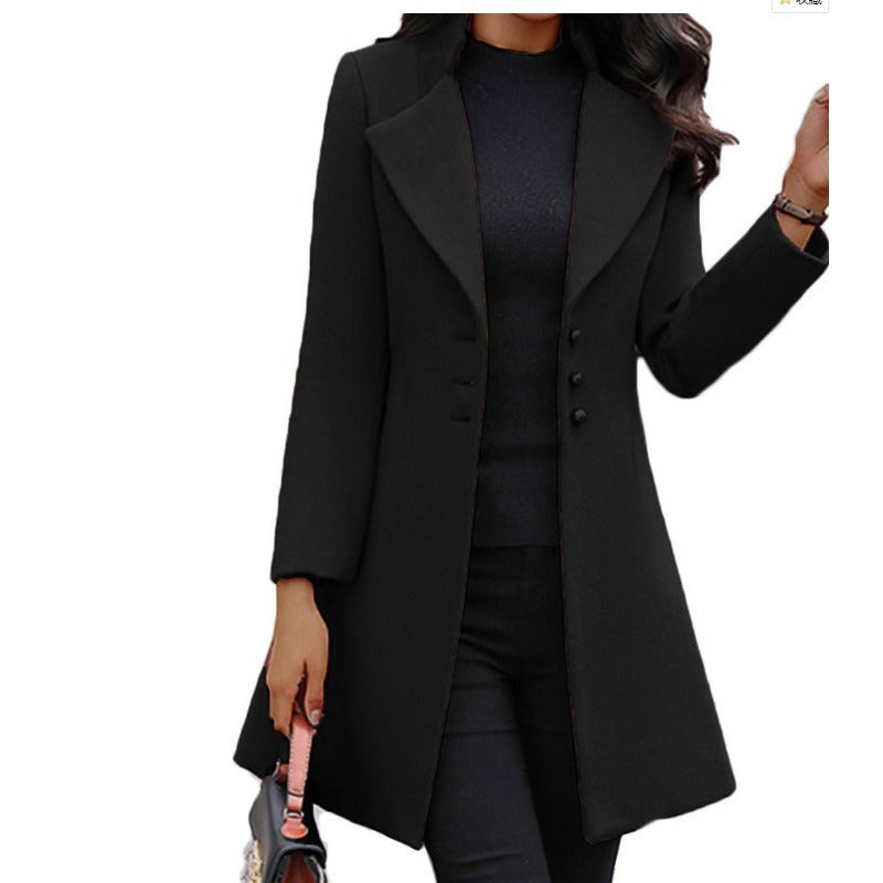 Women's long slimming  3 Button Woolen Coat