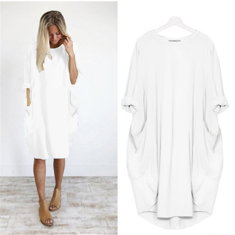 Women's Casual Loose Fitting Long Sleeve Pocket Dress