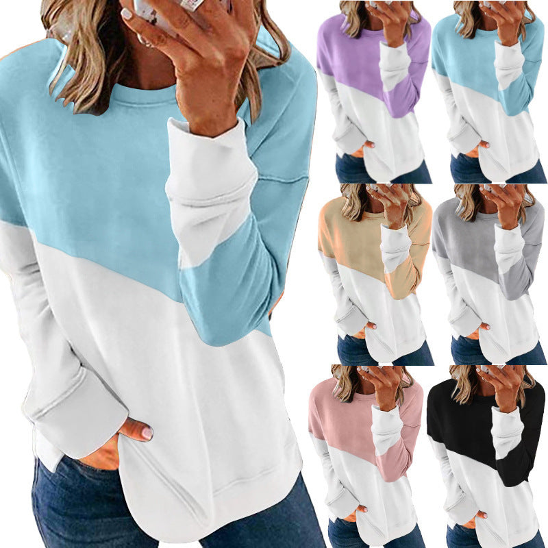 Women’s Patchwork Long Sleeve Round Neck Sweater